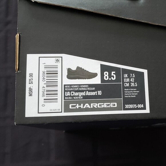 NEW Under Armour Charged Assert 10 3026175-004 Men's Black Size 8.5 Shoes - Picture 8 of 8